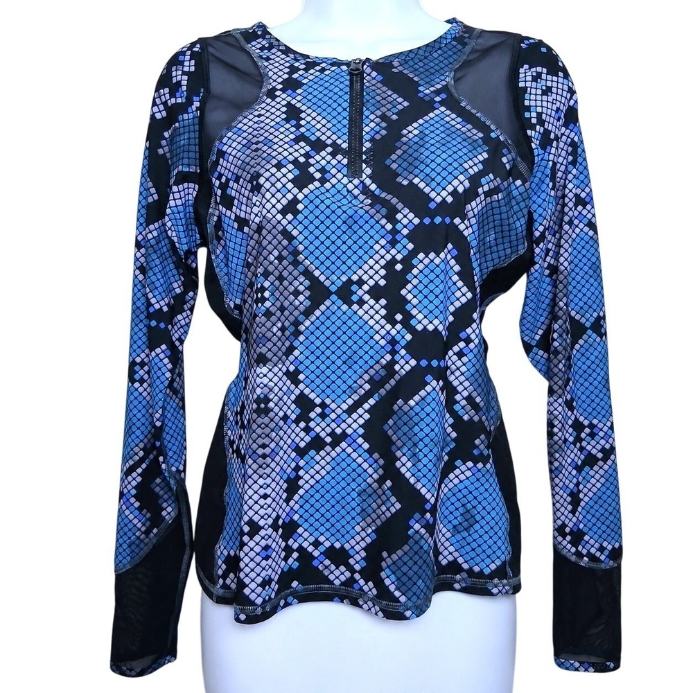 Lululemon Blue Snakeskin Mesh Long Sleeve 1/4 Zip Active Top 8 Athleisure Gym